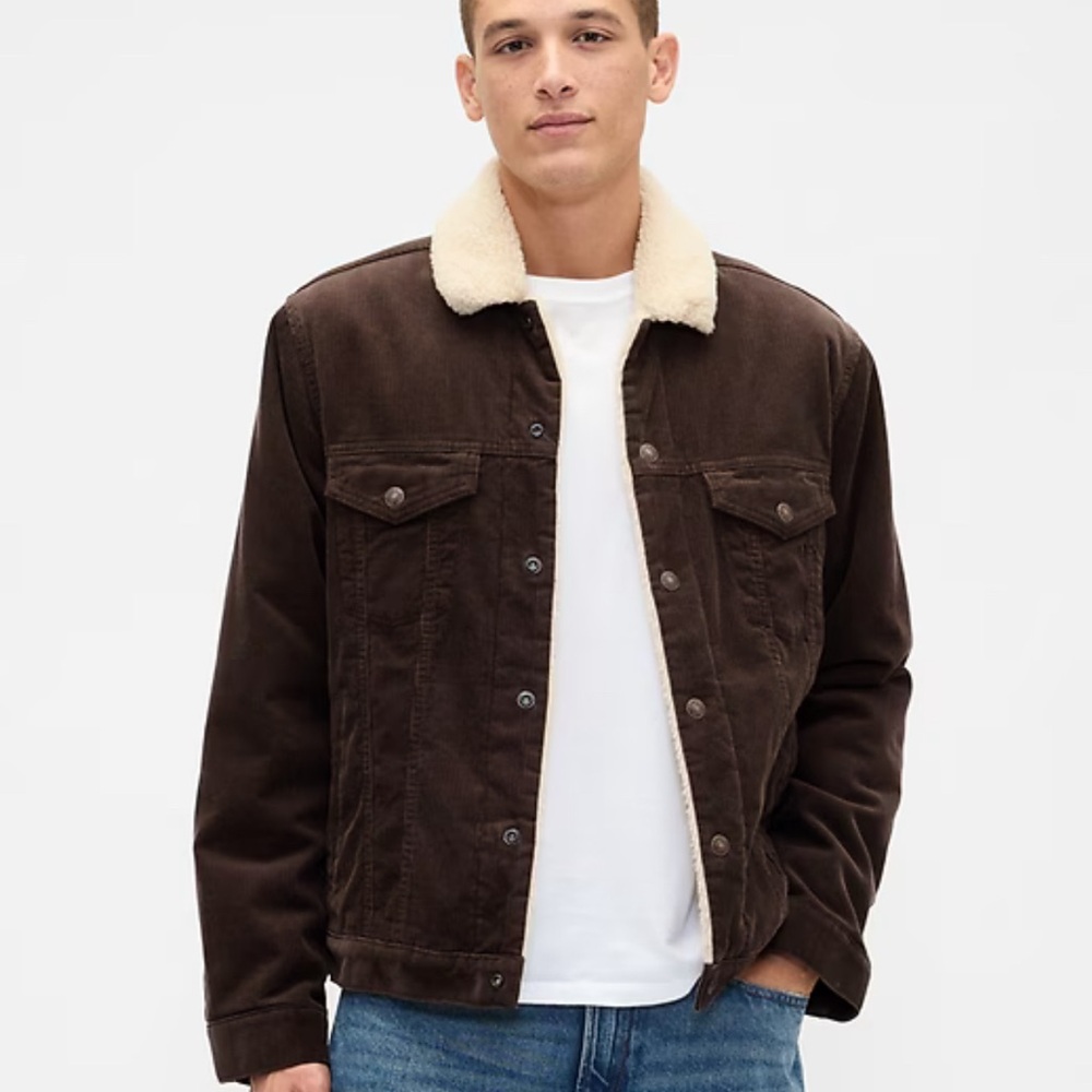 GAP Men's Dark Brown Sherpa Collar Jacket
